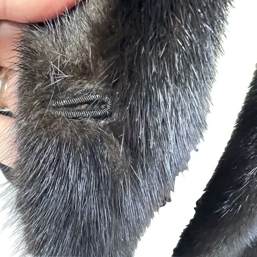 Mob wife Flemington Furs Mink Fur Ranch Natural Blk Mint Sz S/M Matching Hat vtg - Picture 10 of 16